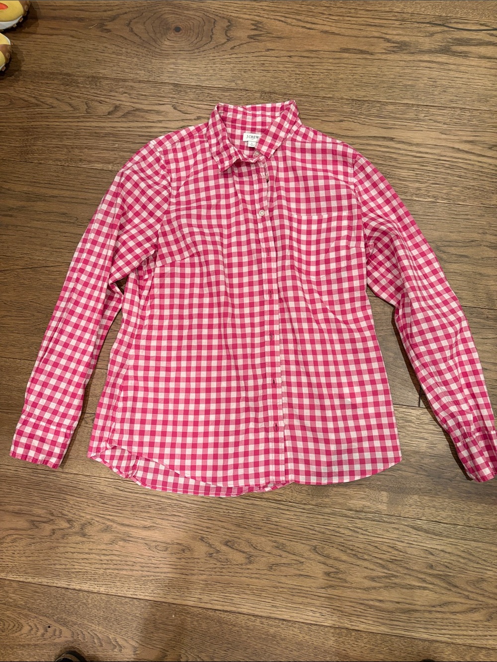 J. Crew Pink and White Gingham Button-Down Shirt